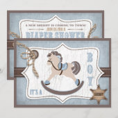 Invitation Cheval à rocher Cowboy Baby shower bleu (Devant / Derrière)