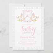 Invitation Cheval à rocher Monogramme rose Baby shower coquet (Devant)