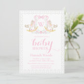 Invitation Cheval à rocher Monogramme rose Baby shower coquet (Debout devant)