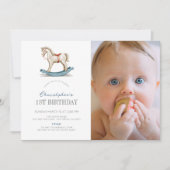 Invitation Cheval à roches Blue Boy Photo 1er anniversaire (Devant)