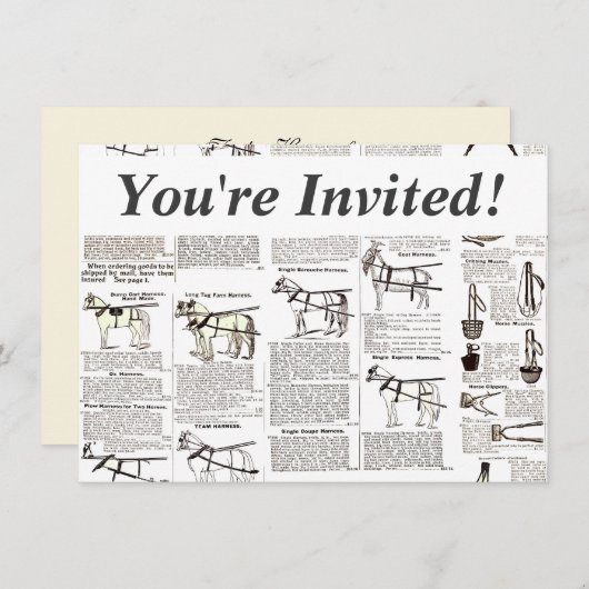 Invitation Cheval Antique Publicité Journal Art (Devant / Derrière)