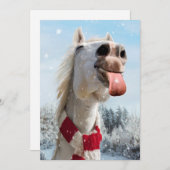 Invitation Cheval Attrapant des Flocons de Neige (Devant / Derrière)