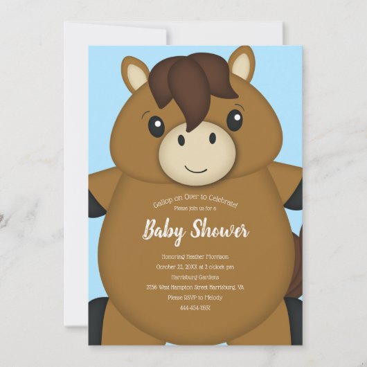 Invitation Cheval Baby shower bleu (Devant)