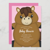 Invitation Cheval Baby shower rose (Devant / Derrière)