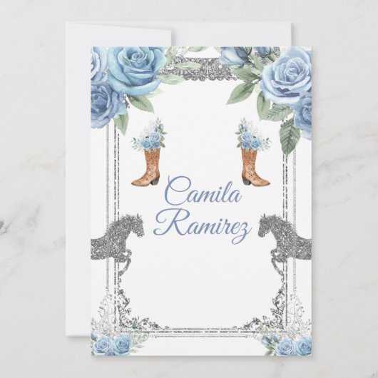 Invitation Cheval Bleu Dusty & Bottes Occidentales Douce 16e (Dos)