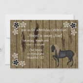 Invitation Cheval Brown et Fleurs, Faux Barn Bois Anniversair (Devant)