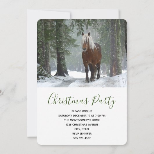 Invitation Cheval Brown pittoresque dans une forêt d'hiver No (Devant)