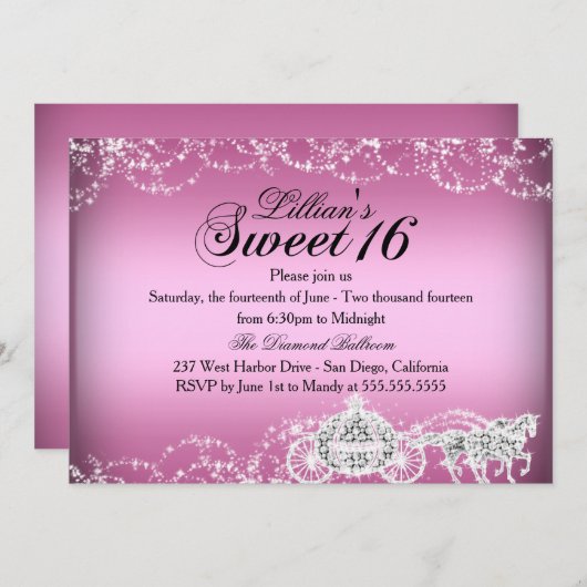 Invitation Cheval & Carriage Princesse Thème Sweet 16 Invitat (Devant / Derrière)