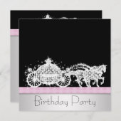 Invitation Cheval Carriage Rose Black Princesse Anniversaire (Devant / Derrière)