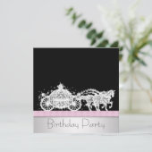 Invitation Cheval Carriage Rose Black Princesse Anniversaire (Debout devant)