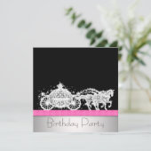 Invitation Cheval Carriage Rose Black Princesse Anniversaire (Debout devant)