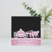 Invitation Cheval Carriage Rose Black Princesse Anniversaire (Debout devant)