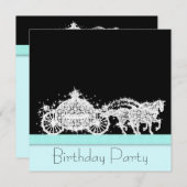 Invitation Cheval Carriage Turquoise Blue Princess Anniversai (Devant / Derrière)