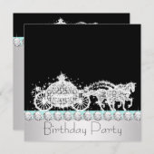 Invitation Cheval Carriage Turquoise Blue Princess Anniversai (Devant / Derrière)
