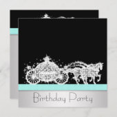 Invitation Cheval Carriage Turquoise Blue Princess Anniversai (Devant / Derrière)