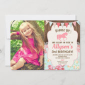 Invitation Cheval cowgirl anniversaire fille floral photo boi (Devant)