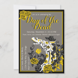 Invitation Cheval Crâne avec Roses Jaunes Dias de los Muertos
