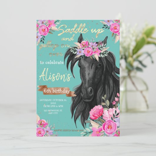 Invitation Cheval d'aquarelle d'anniversaire (Debout devant)