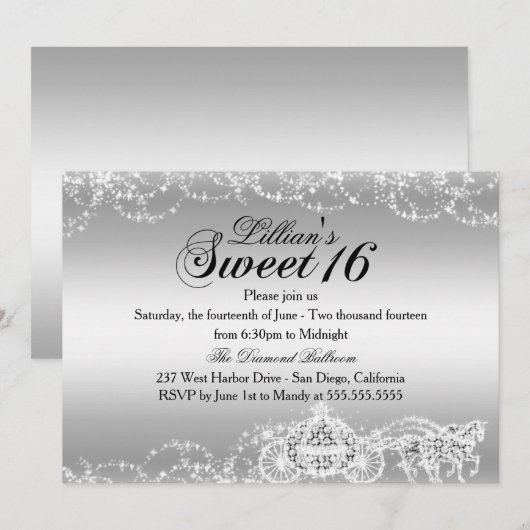 Invitation Cheval d'argent Carriage Princess Sweet 16 Invitat (Devant / Derrière)