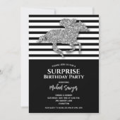 Invitation Cheval d'argent Noir Blanc rayures Anniversaire (Devant)