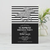 Invitation Cheval d'argent Noir Blanc rayures Anniversaire (Debout devant)