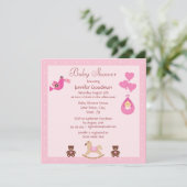Invitation Cheval de basculage et baby shower rose d'ours (Debout devant)