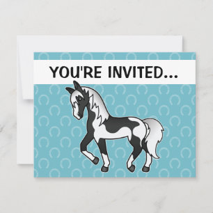 Invitation Cheval de dessin animé trottant Pinto noir