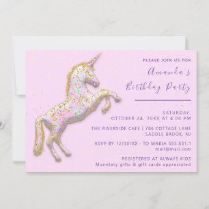 Invitation Cheval de licorne rose or Baby shower d'anniversai