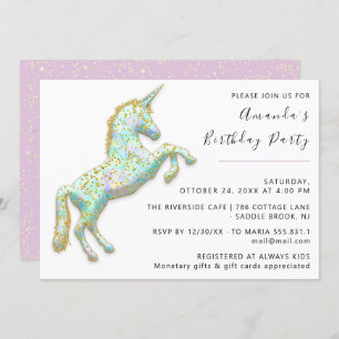 Invitation Cheval de licorne rose or Baby shower d'anniversai
