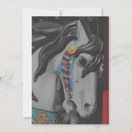 Invitation Cheval de manège ardent noir et blanc de fête (Dos)