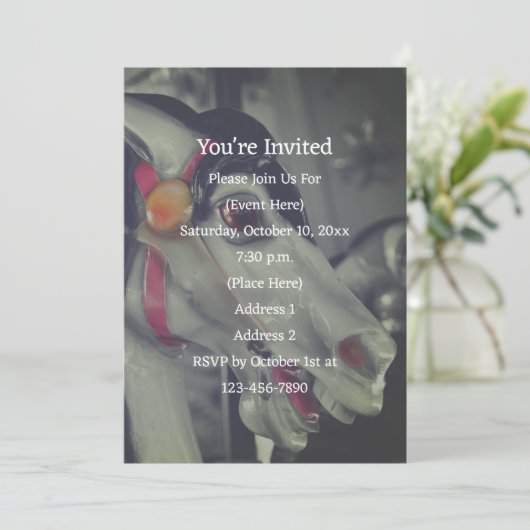 Invitation Cheval de manège noir et blanc Party (Debout devant)