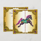 Invitation Cheval de manège Poney violet Fête d'anniversaire (Devant / Derrière)