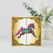 Invitation Cheval de manège Poney violet Fête d'anniversaire (Debout devant)