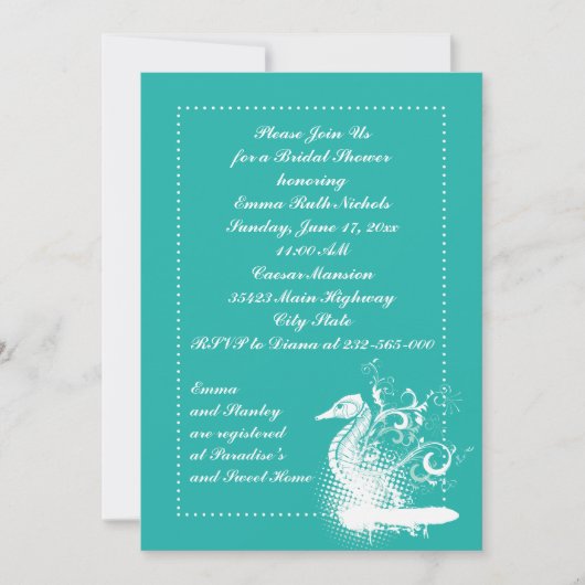 Invitation Cheval de mer blanc lightseagreen mariage douche n (Devant)