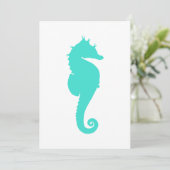 Invitation Cheval de mer Turquoise en Blanc (Debout devant)