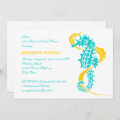 Invitation Cheval de mer turquoise, mariage jaune douche nupt (Devant / Derrière)