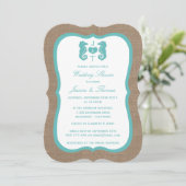 Invitation Cheval De Mer Turquoise Sur Burlap Beach Mariage D (Debout devant)