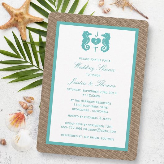 Invitation Cheval De Mer Turquoise Sur Burlap Beach Mariage D