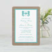 Invitation Cheval De Mer Turquoise Sur Burlap Beach Mariage D (Debout devant)