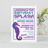 Invitation Cheval de mer violet, fête d'anniversaire aquatiqu (Debout devant)
