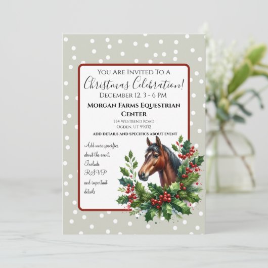 Invitation Cheval De Noël Avec Verdure (Debout devant)