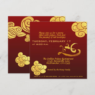 Invitation Cheval de Nouvel An Chinois 2026 Nuages d'Or Texte