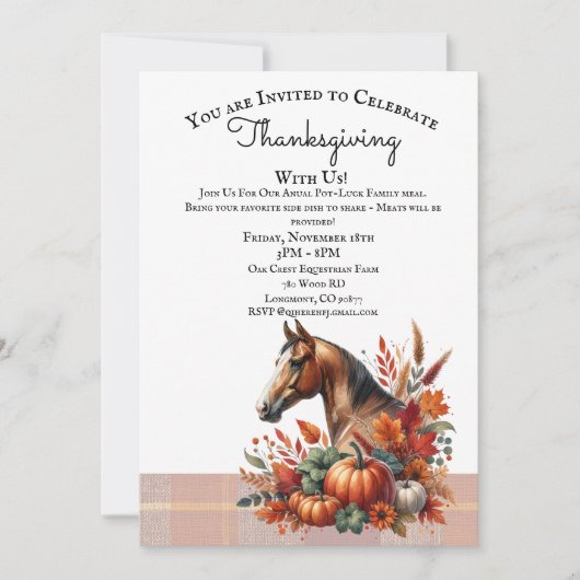 Invitation Cheval de Thanksgiving  (Devant)