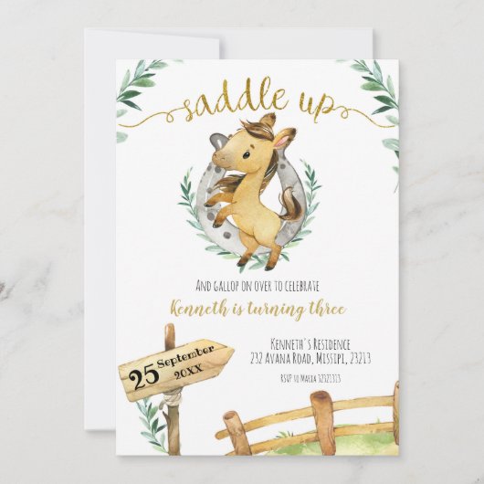 Invitation Cheval de verdure Saddle Up Anniversaire Invitatio (Devant)