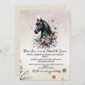 Invitation Cheval d'hiver de Noël aux fleurs (Devant / Derrière)