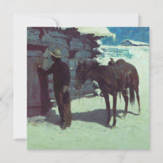 Invitation Cheval et Cowboy sous la neige d'hiver