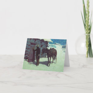 Invitation Cheval et Cowboy sous la neige d'hiver