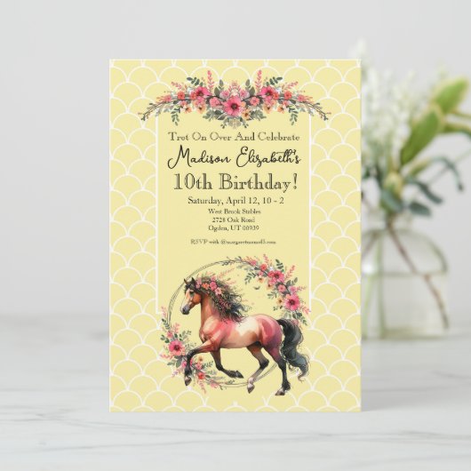 Invitation Cheval Et Fleurs (Debout devant)