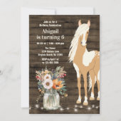 Invitation Cheval et fleurs Bois rustique Photo Anniversaire (Devant)