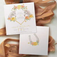 Cheval et rose aquarelle art carré mariage